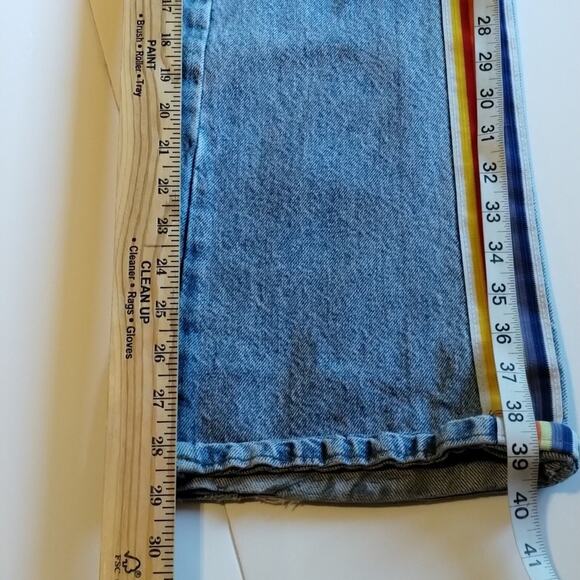 Retro 1 Rainbow Striped Embellished Relaxed Wide Leg Mid Rise Blue Jeans 9 / 29 - Picture 10 of 10